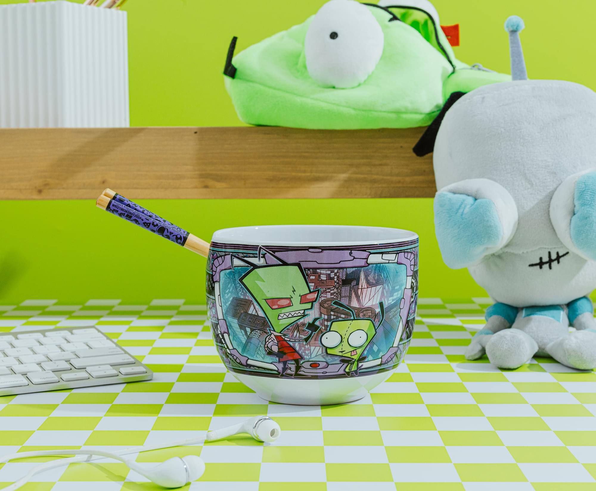 Alt View 2. Silver Buffalo - Invader Zim and GIR 20-Ounce Ceramic Ramen Bowl and Chopstick Set - Multicolored.