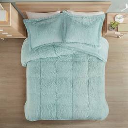 Hivvago - King/CAL King Soft Sherpa Faux Fur 3-Piece Comforter Set - Light Teal Blue