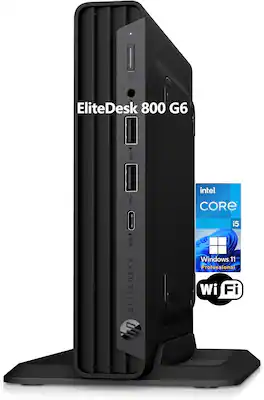 HP - Refurbished Excellent - EliteDesk 800G6 Mini Desktop Computer, Core i5-10500T, 16GB RAM, 1TB PCIe SSD, SUB KB & Mouse, Wi-Fi, BT, Win11 Pro - Black