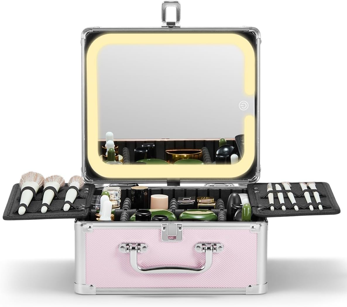 Stamp n Camp - Qislee Makeup Box with A Detachable Lighted Mirror, Waterproof Travel Train Case, Cosmetic Organizer and Makeup - Icy Pink