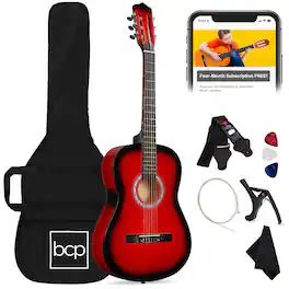Best Choice Products - 38in Beginner Acoustic Guitar Starter Kit w/ Gig Bag, Strap, Extra Strings - Red Burst - Redburst