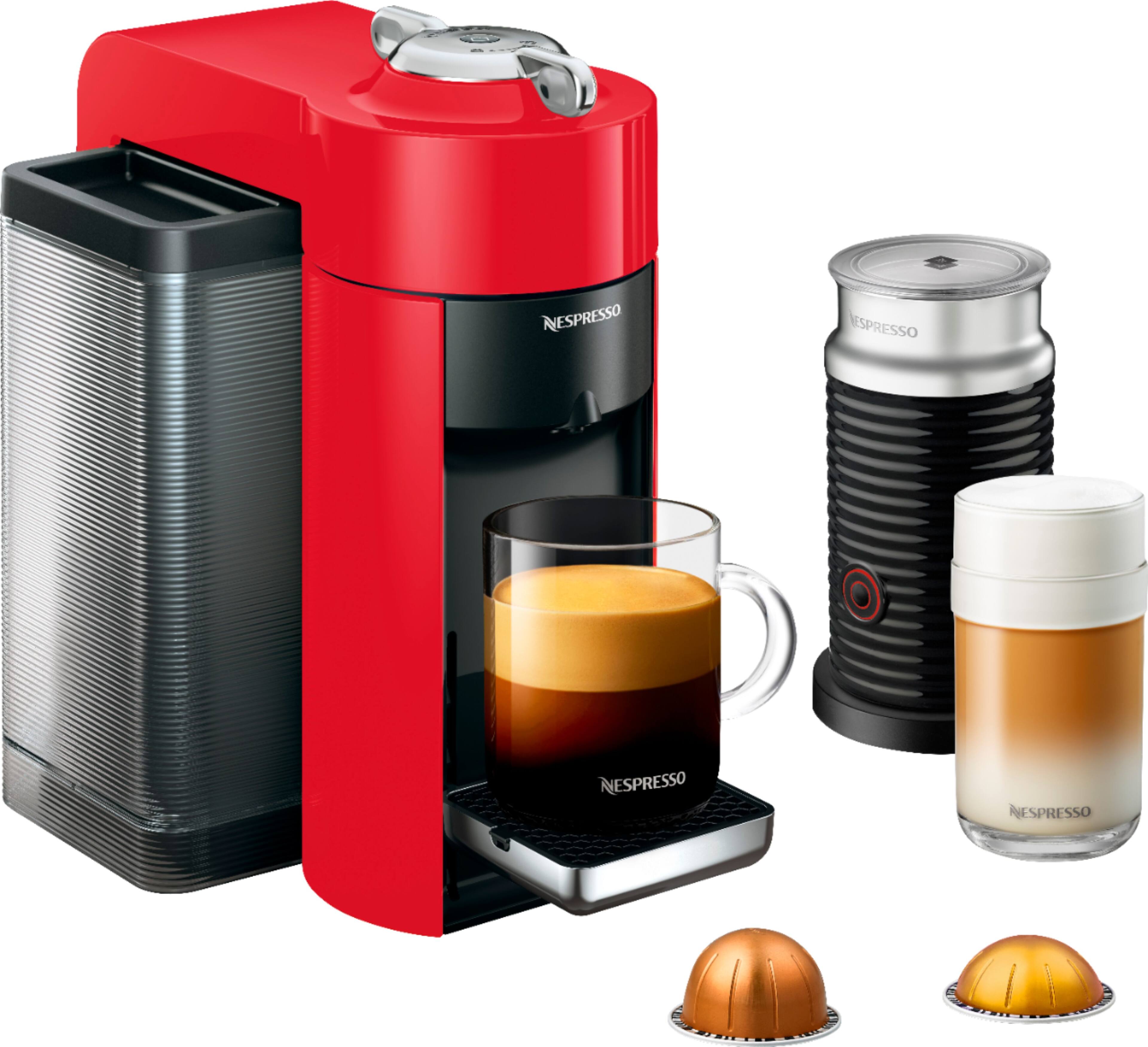 Angle. De'Longhi - Nespresso Vertuo Coffee and Espresso Maker by De'Longhi with Aeroccino Milk Frother - Shiny Red.