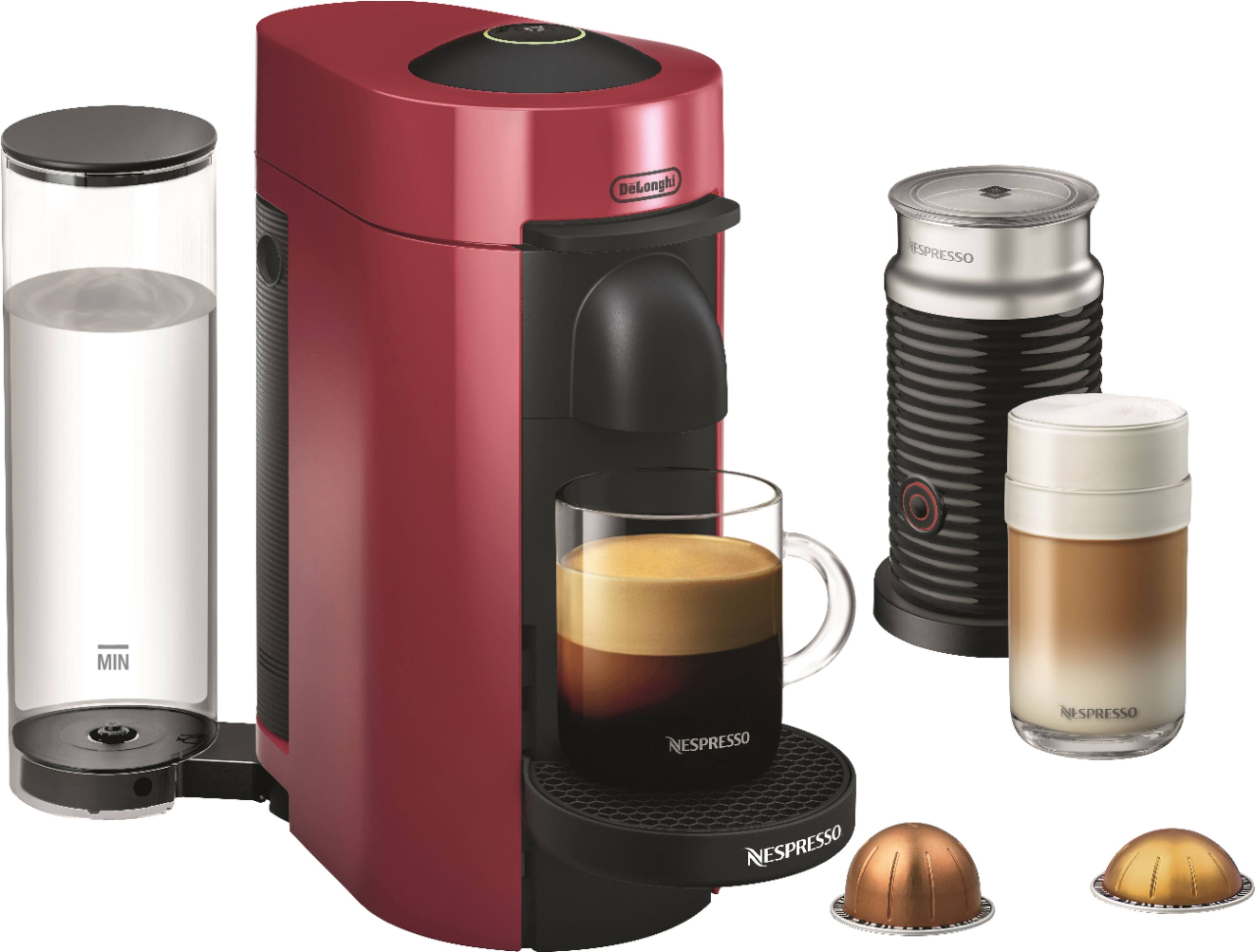 Angle. De'Longhi - Nespresso Vertuo Plus Coffee and Espresso Maker by De'Longhi with Aeroccino Milk Frother - Cherry Red.