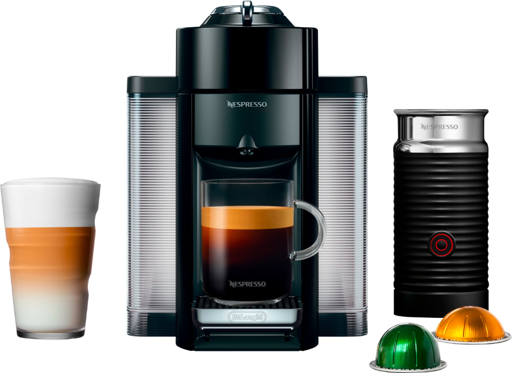 Angle View: Nespresso - Vertuo Coffee and Espresso Maker by De'Longhi with Aeroccino Milk Frother - Black
