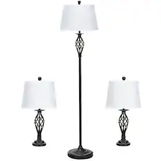 Front. Costway - Costway 3-Piece Lamp Set 2 Table Lamps 1 Floor Lamp Fabric Shades Living Room Bedroom - as pic.