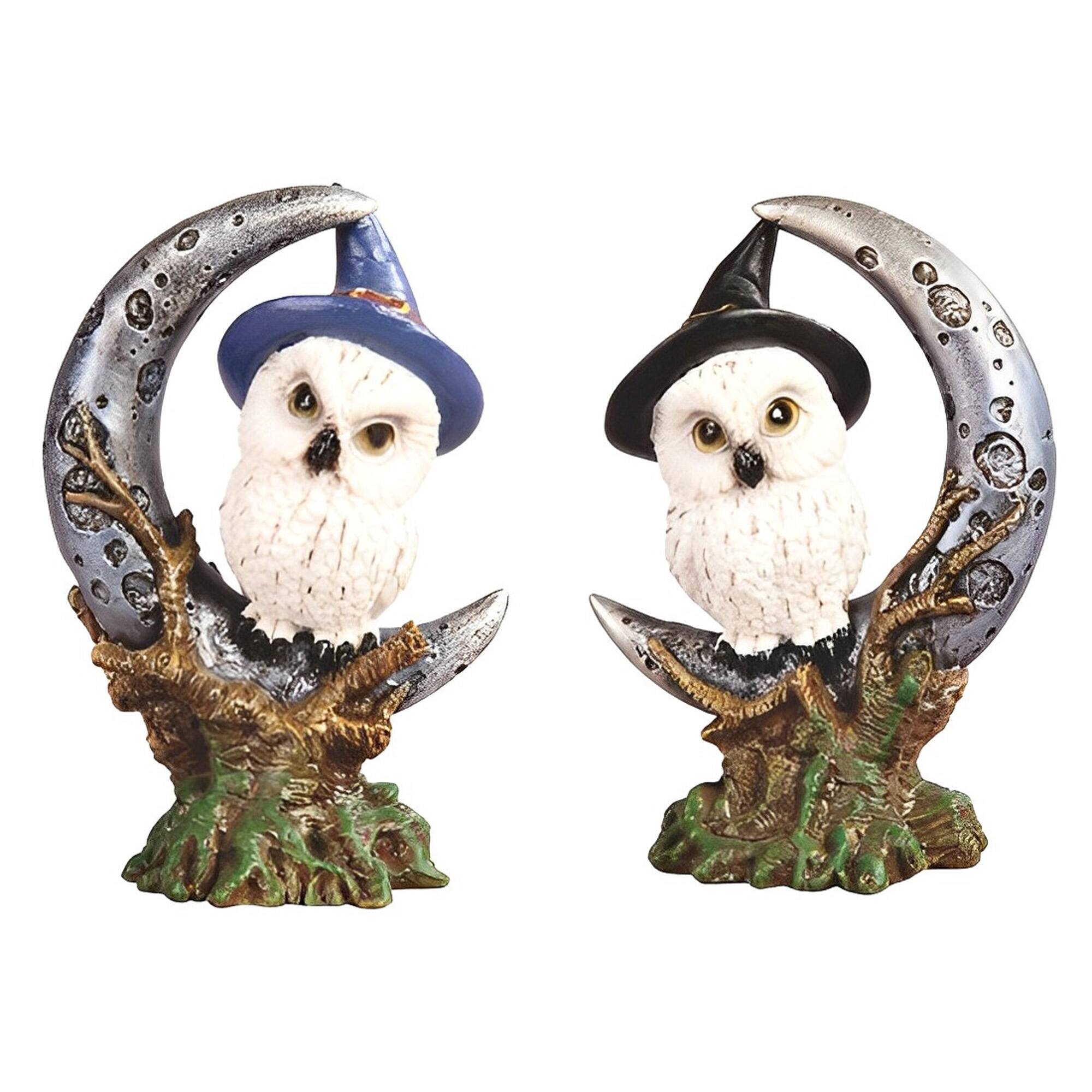 FC Design - 2-PC 4.5"H Owl on Moon Set Figurine Statue Office Desk Tabletop Home Decor Gift - Multi-Color