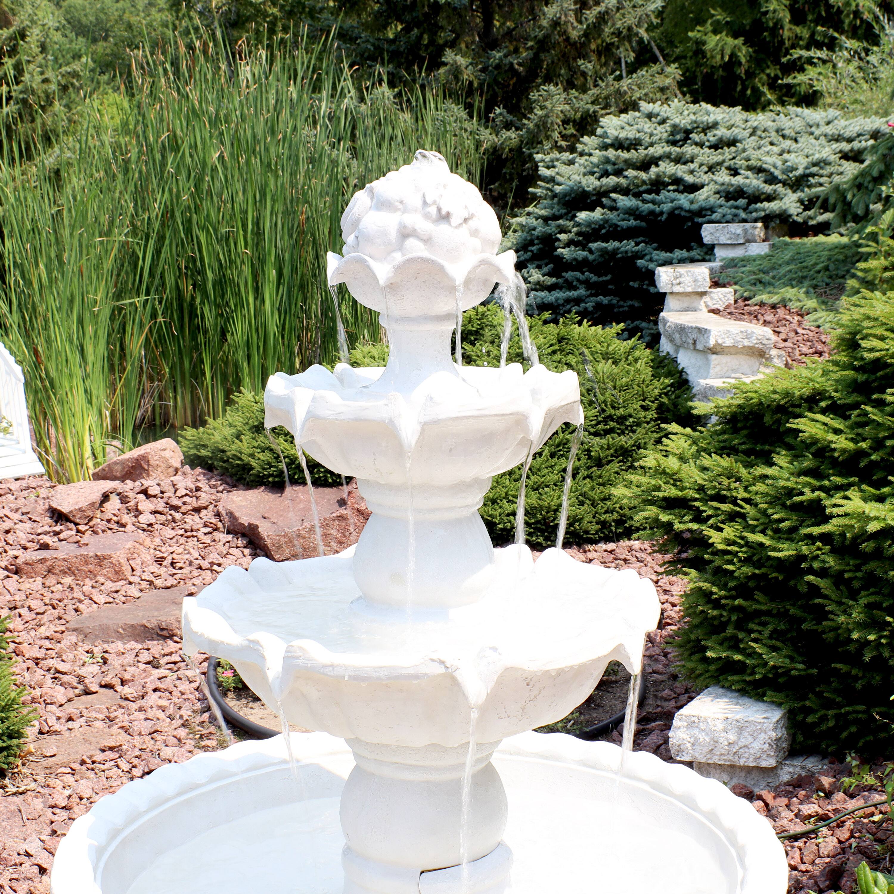 Alt View 7. Sunnydaze - Fruit Top Fiberglass Outdoor 3-Tier Water Fountain - White.