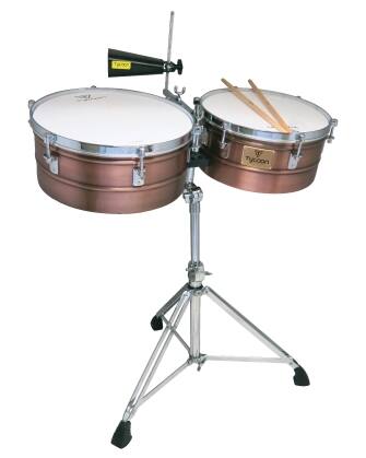 Front. Tycoon Percussion - 14" & 15" Timbales, 6.5" Deep Stainless Steel Shells, Includes Height-Adjustable Tilting Stand.