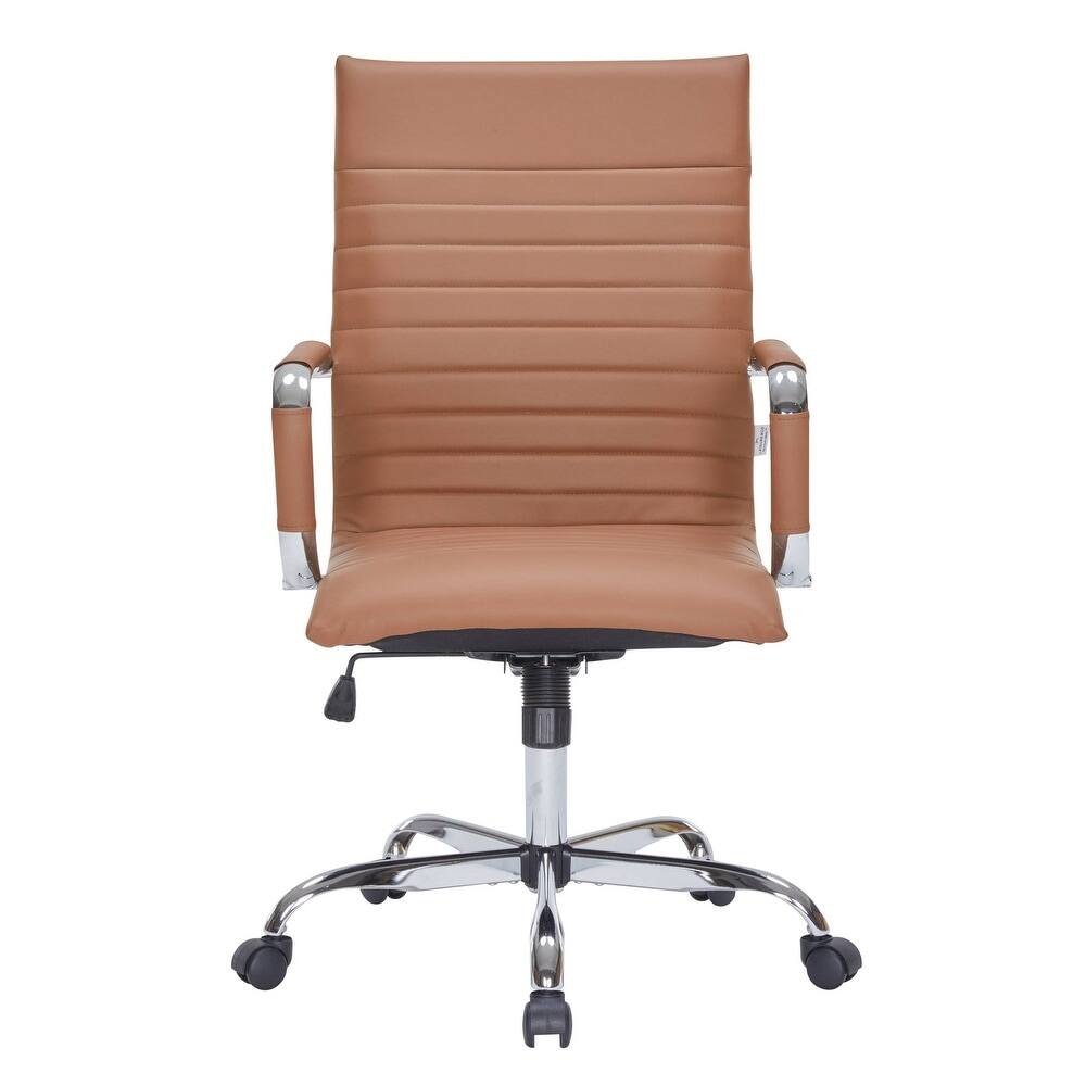 Alt View 3. LeisureMod - Harris Modern Ergonomic High Back Leather Upholstered Office Chair, Chrome Metal Frame Armless Desk Chair, Conference - Light Brown.