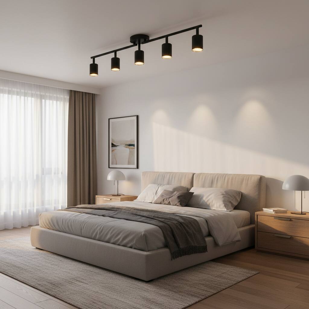 Angle. Dazzed Corner - 5-Light Track Lighting Kit, Ceiling Spotlight with Rotatable Heads - Black.