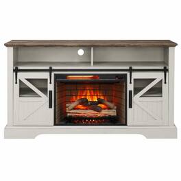RYHNUYNE - 60" Electric Fireplace Entertainment Center with Door Sensor – TV Stand for TVs up to 70" - Jasmine White