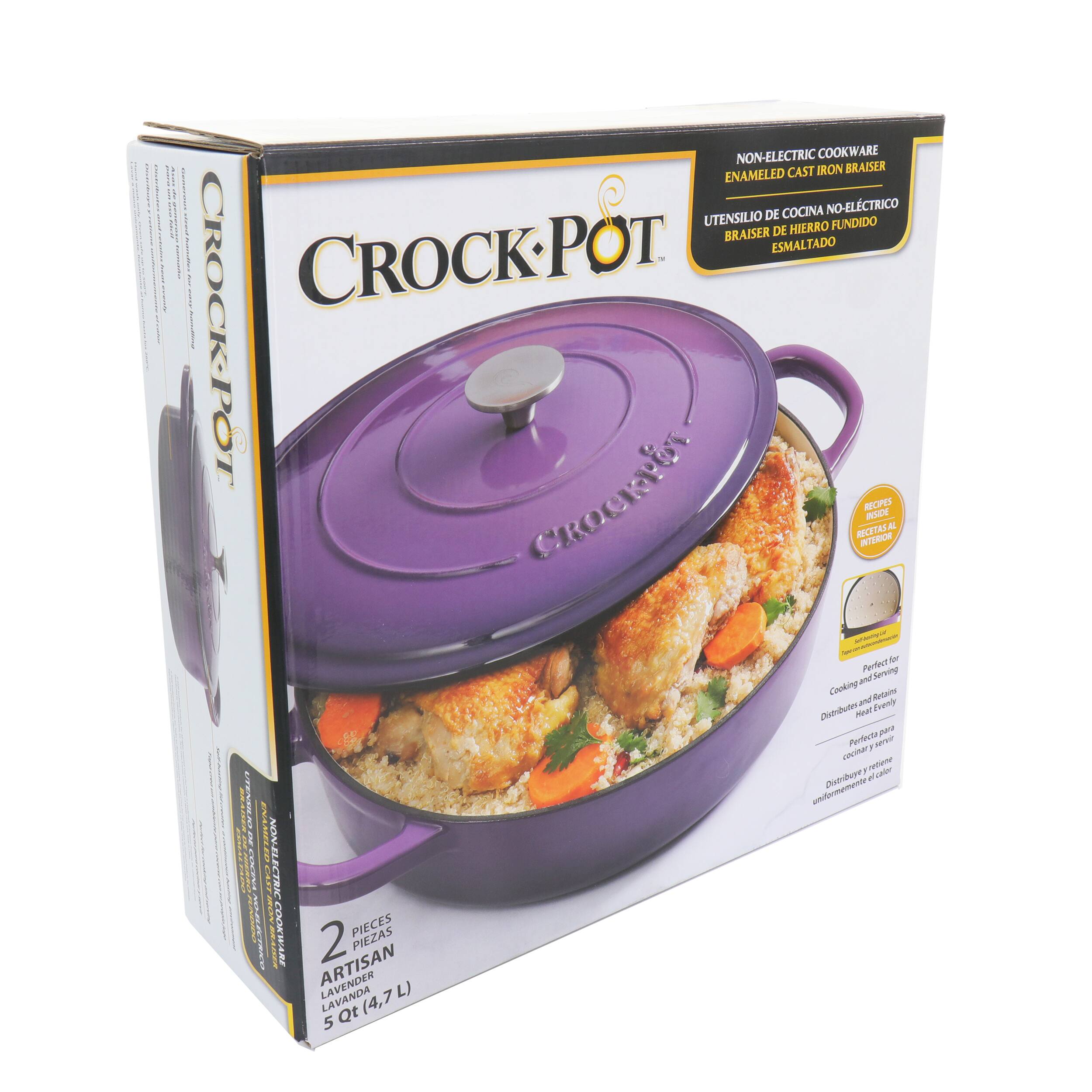 NON-ELECTRIC COOKWARE ENAMELED CAST IRON BRAISER | NON-ELECTRICO UTENSILIO DE COCINA BRAISER DE HIERRO FUNDIDO ESMALTADO | CROCK-POT | CROCK-POT RECETALA TORR 2 PIECES ARTISAN LAVANDA 5 Qt (4,7 L)