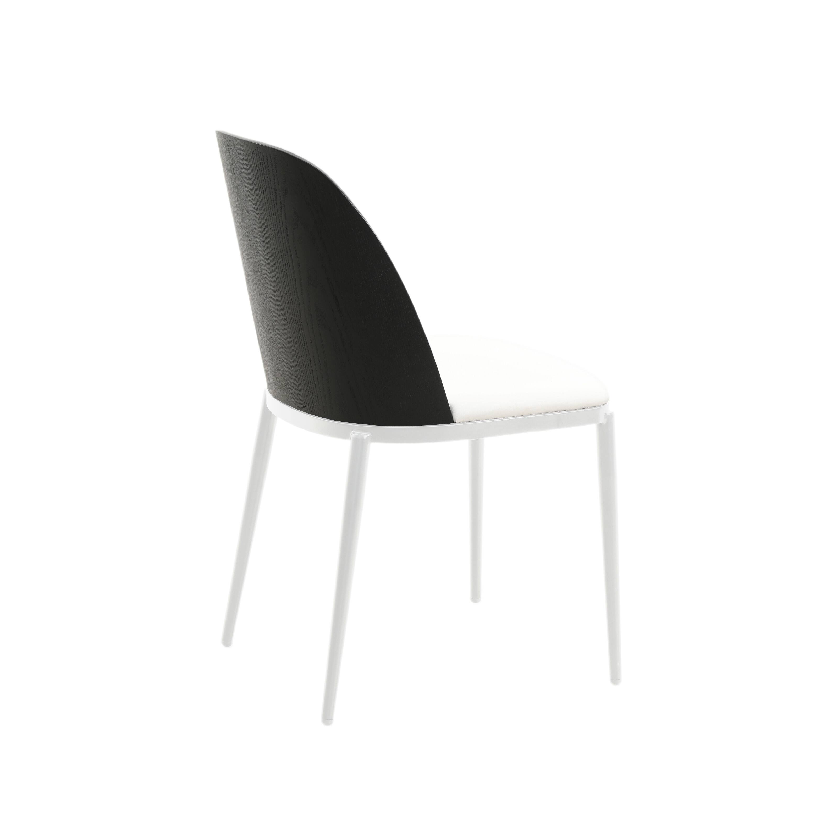 Back. LeisureMod - Tule Vintage Mid-Century Dining Chair, Modern Fabric Upholstered Kitchen Side Chair with Protective Floor Glides - Black/White.