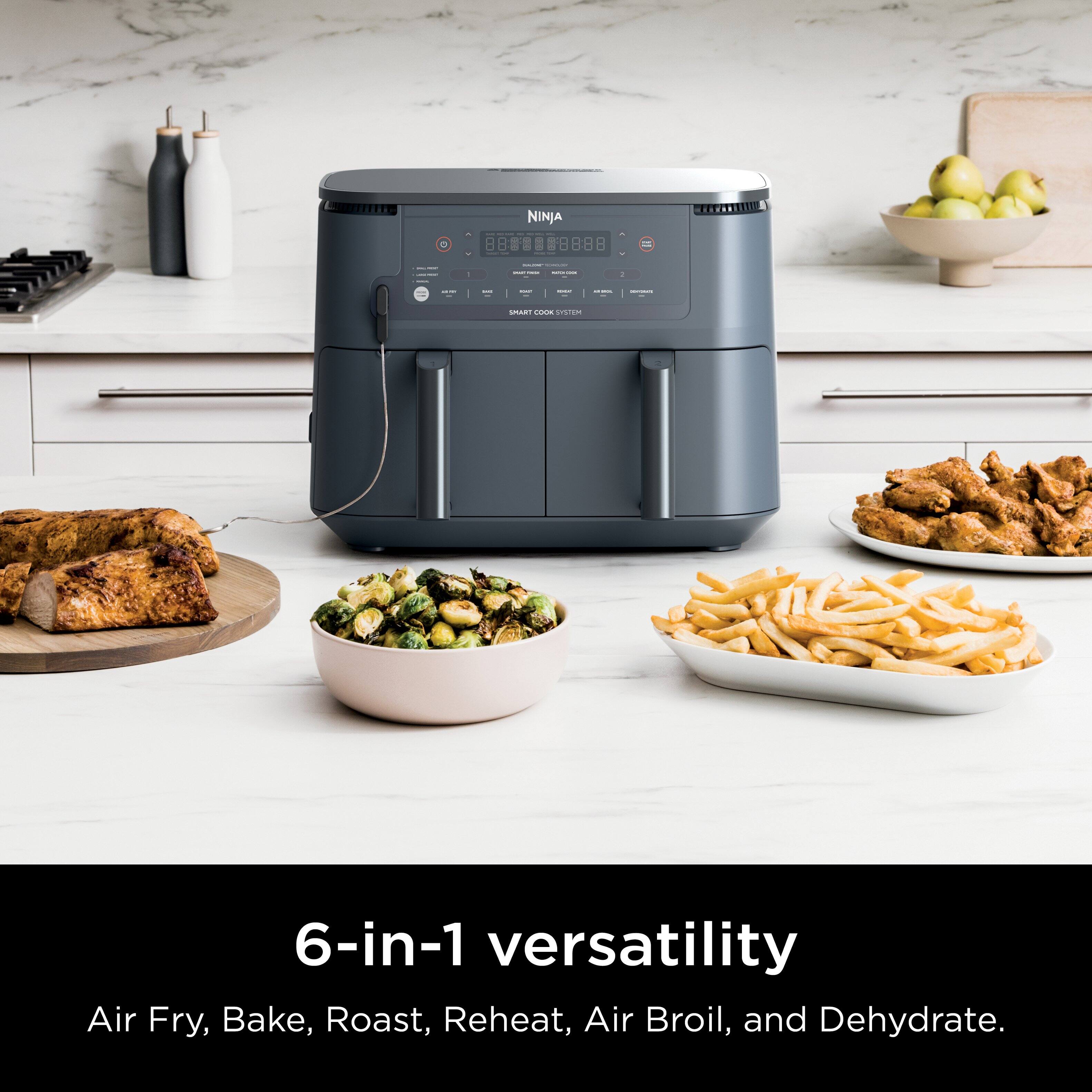 Ninja 6-in-1 versatility: Air Fry, Bake, Roast, Reheat, Air Broil, and Dehydrate.