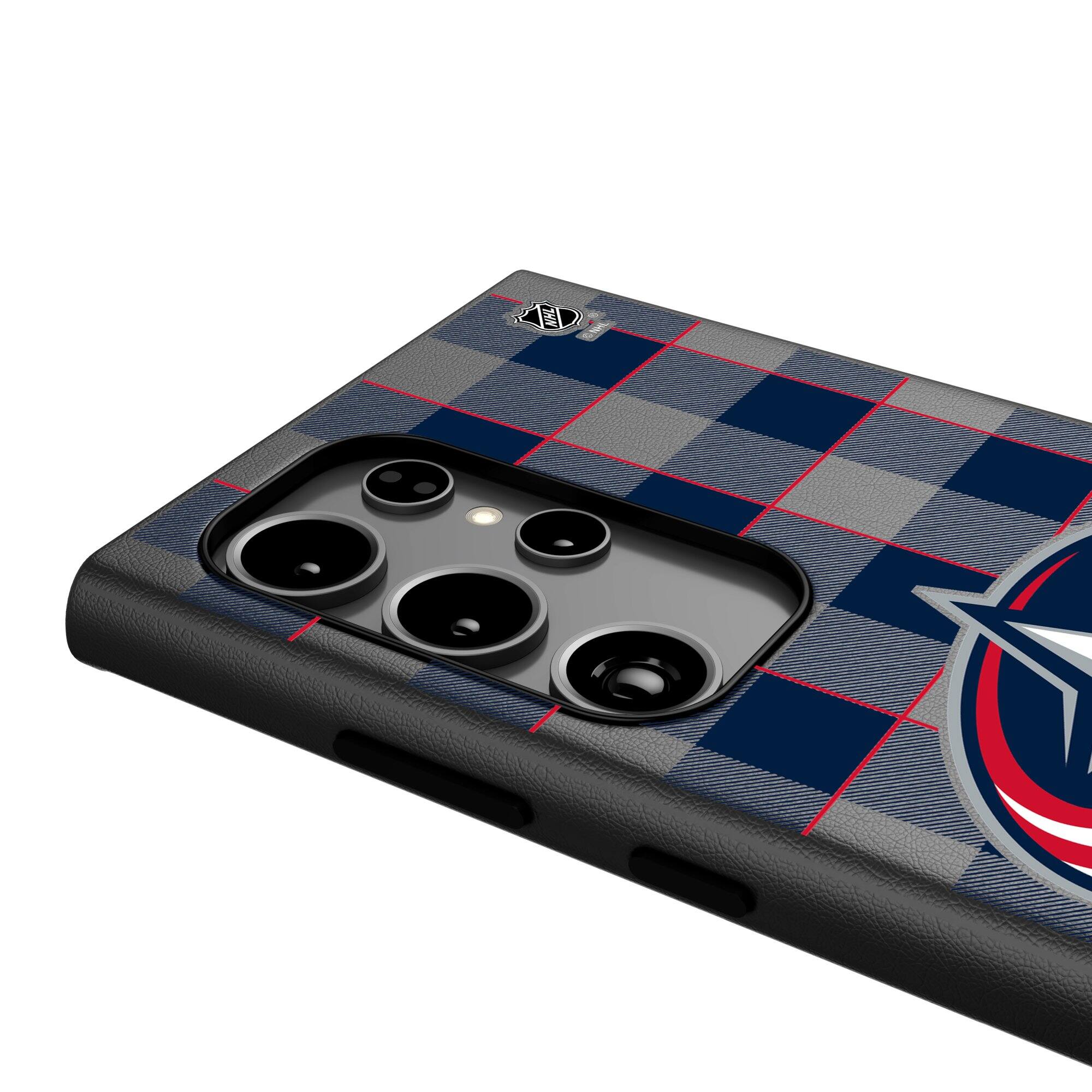 Alt View 3. Keyscaper - Columbus Blue Jackets Plaid Galaxy Magnetic Bump Case - S24 - Black.