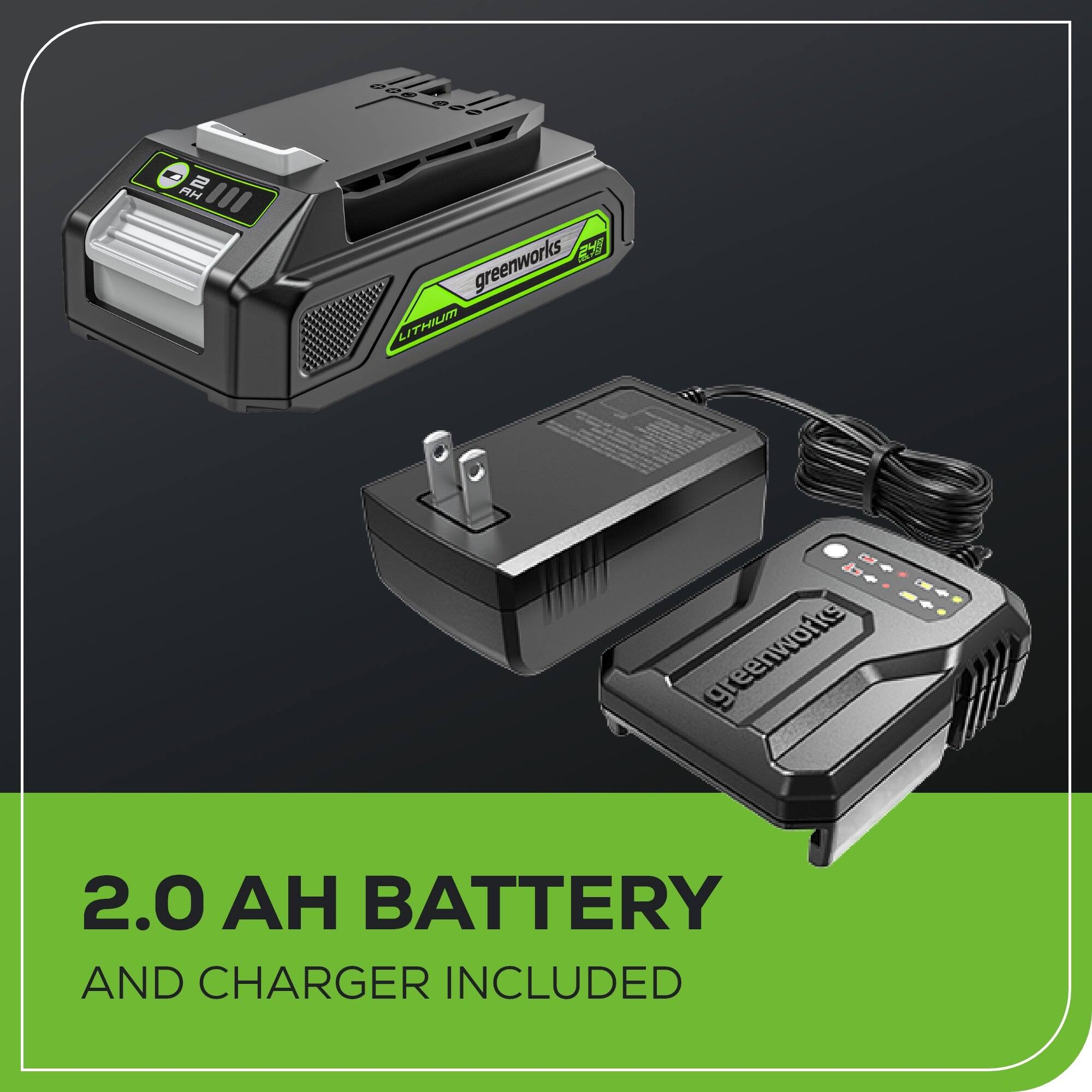 2.0 AH Battery and Charger Included