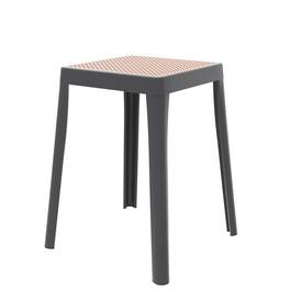 LeisureMod - Tresse Stackable Poly Stool with Wicker Top, Modern Outdoor Counter Height Patio Barstool - Gray