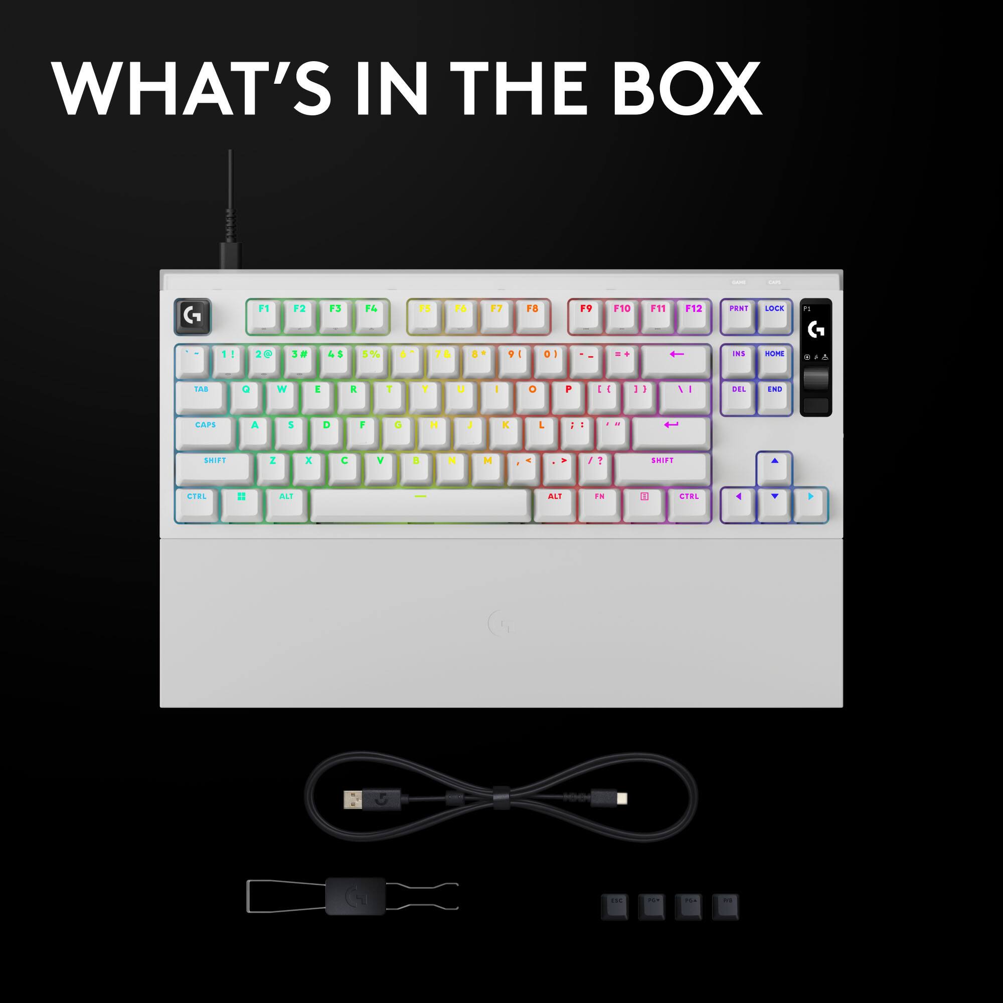 WHAT'S IN THE BOX

SAKE
CAPS
F1
F2
F3
F4
F5
F6
F7
F8
F9
F10
F11
F12
PANT
LOCK
N
1!
2@
3#
4$
5%
6^
7&
8*
91
0)
=+
INS
HOME
9
TAB
Q
W
E
R
T
Y
U
-
0
P
[]
11
1/
DEL
END
CAPS
A
S
D
F
G
H
I
K
L
SHIFT
Z
X
C
V
B
N
M
SHIFT
CTRL
ALT

ALT
FN
CTRL
CC
MA