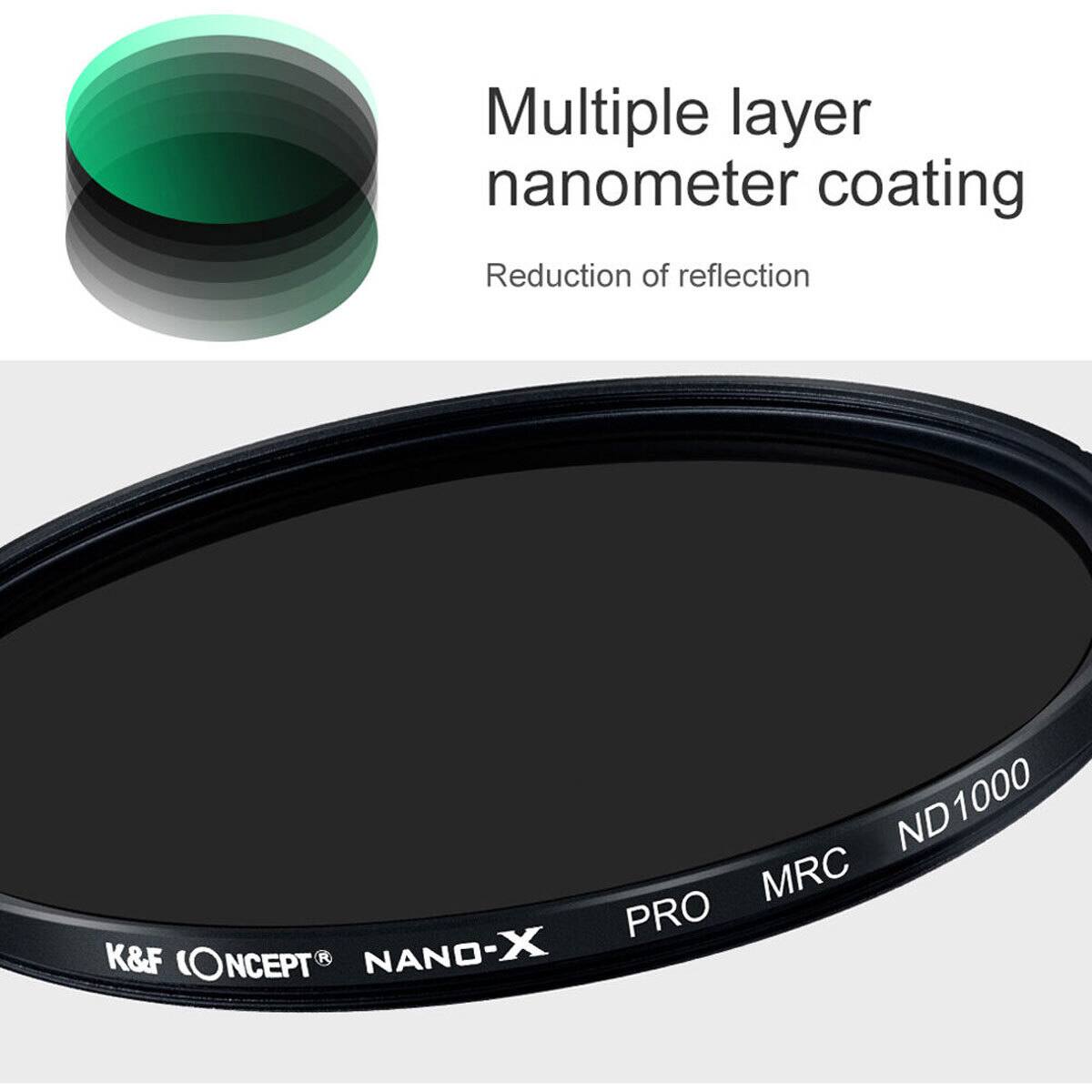 Multiple layer nanometer coating  
Reduction of reflection  

K&F CONCEPT NANO-X PRO MRC ND1000