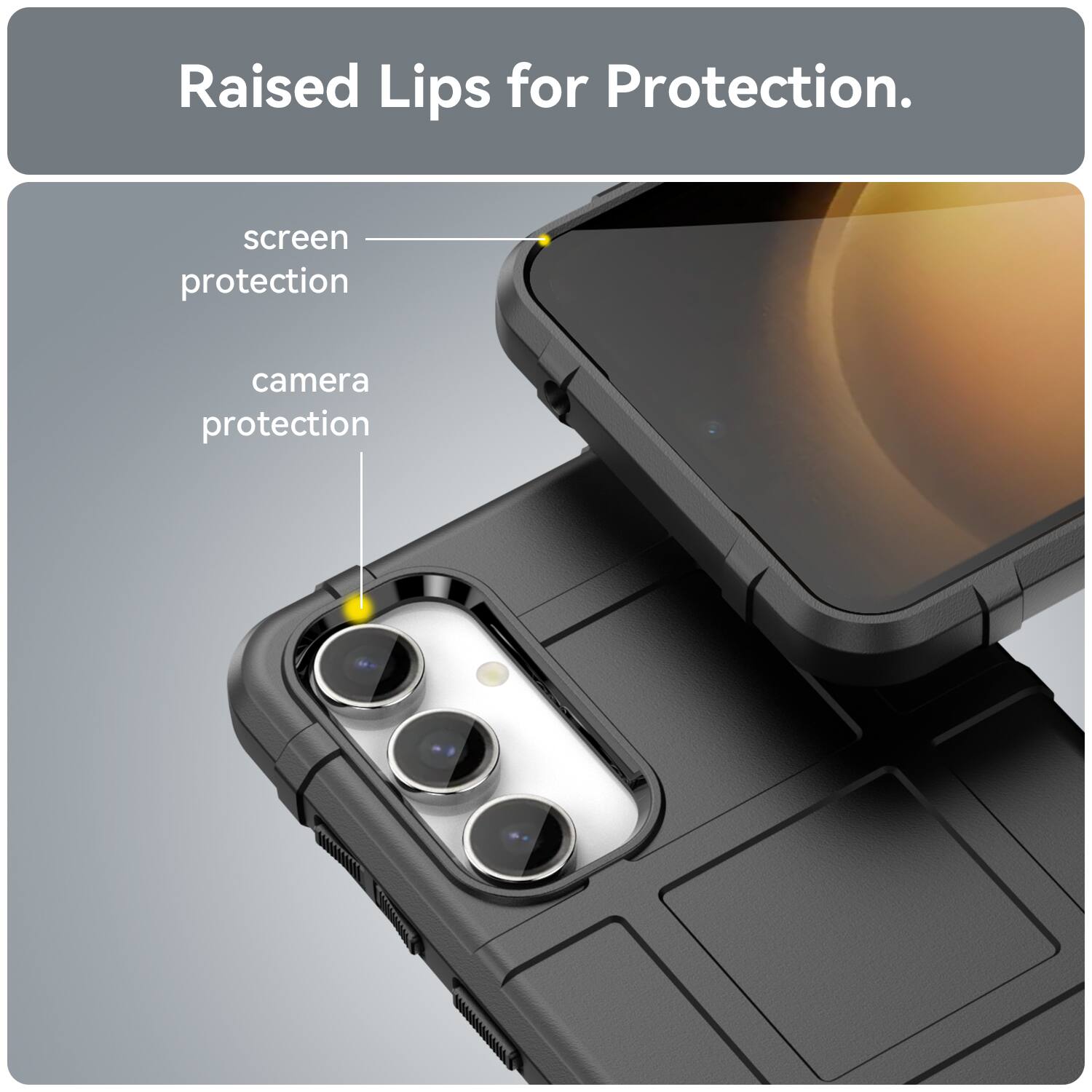 Raised Lips for Protection.  
screen protection  
camera protection