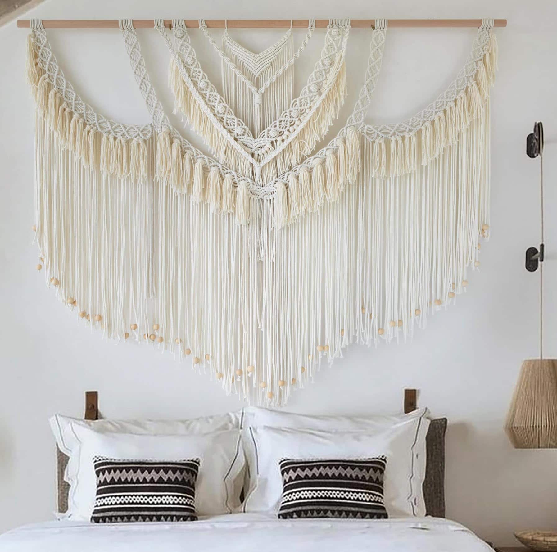 Fabibe - Macrame Wall Hanging Wedding Hanger Macrame Wall Decor Dorm Craftsmanship Handmade Tassel Knotting Boho Fiber Art Home R - Ivory2