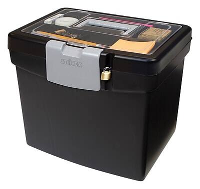 Alt View 2. Storex - Storex Portable File Storage Box, Letter, Black (STX61502U01C) - Black, gray and clear.