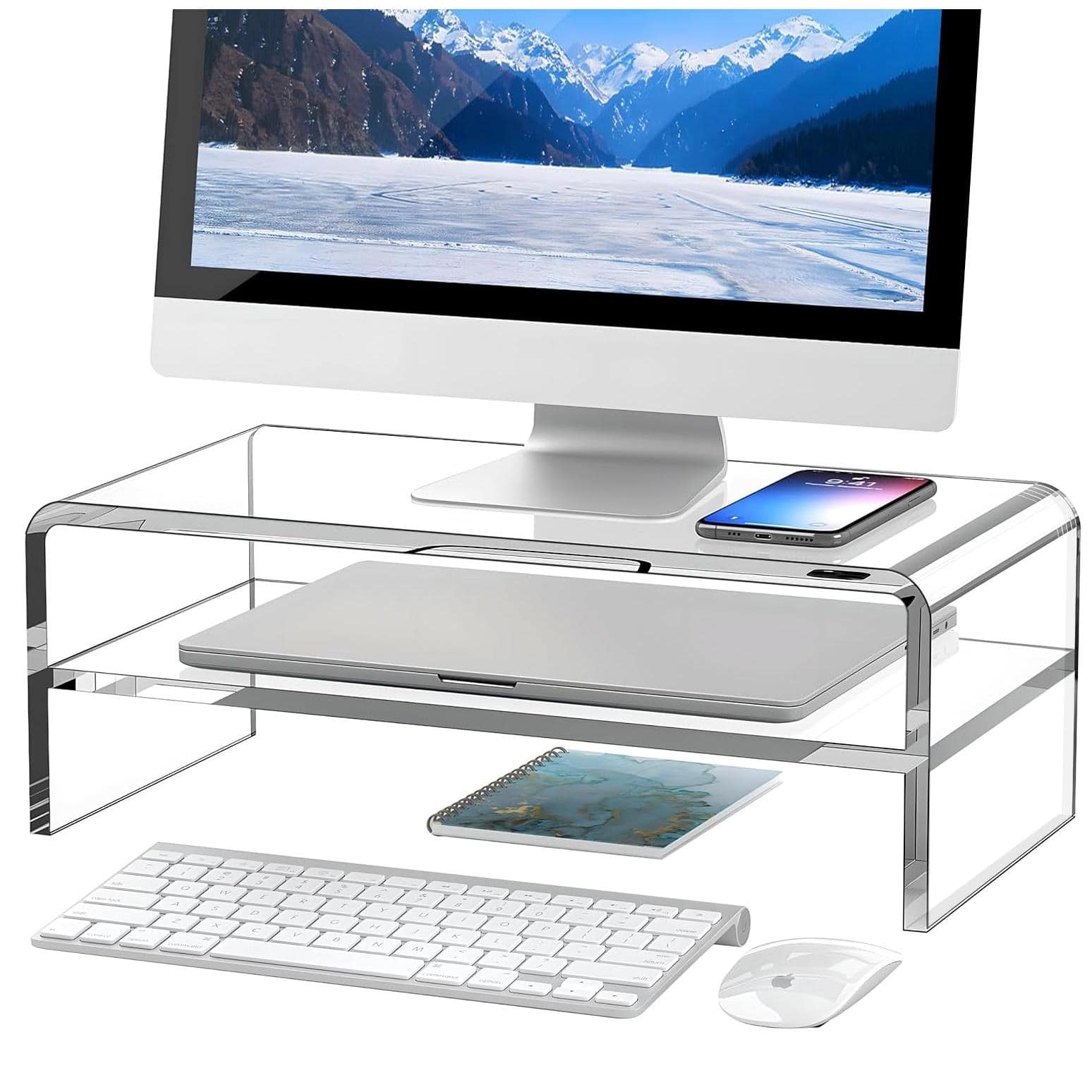 Hirose Alice - Clear Monitor Stand Riser 2 Tier 5.12 Inches High Computer Desk Organizer Shelf For Multi Media Pc Storage La - 16''x8''x5.12''-2 Tiers
