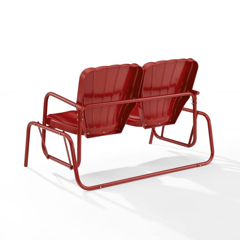 Back. Outdoor Escape - Red Outdoor Loveseat Glider – Retro Furniture Seating for Two People - Bright Red Gloss.