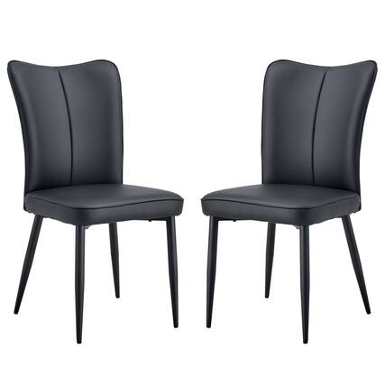 Front. Glintex - Modern minimalist dining chairs,PU leather curved backrest and seat cushions, metal chair legs, A set of 2 chairs - Black.