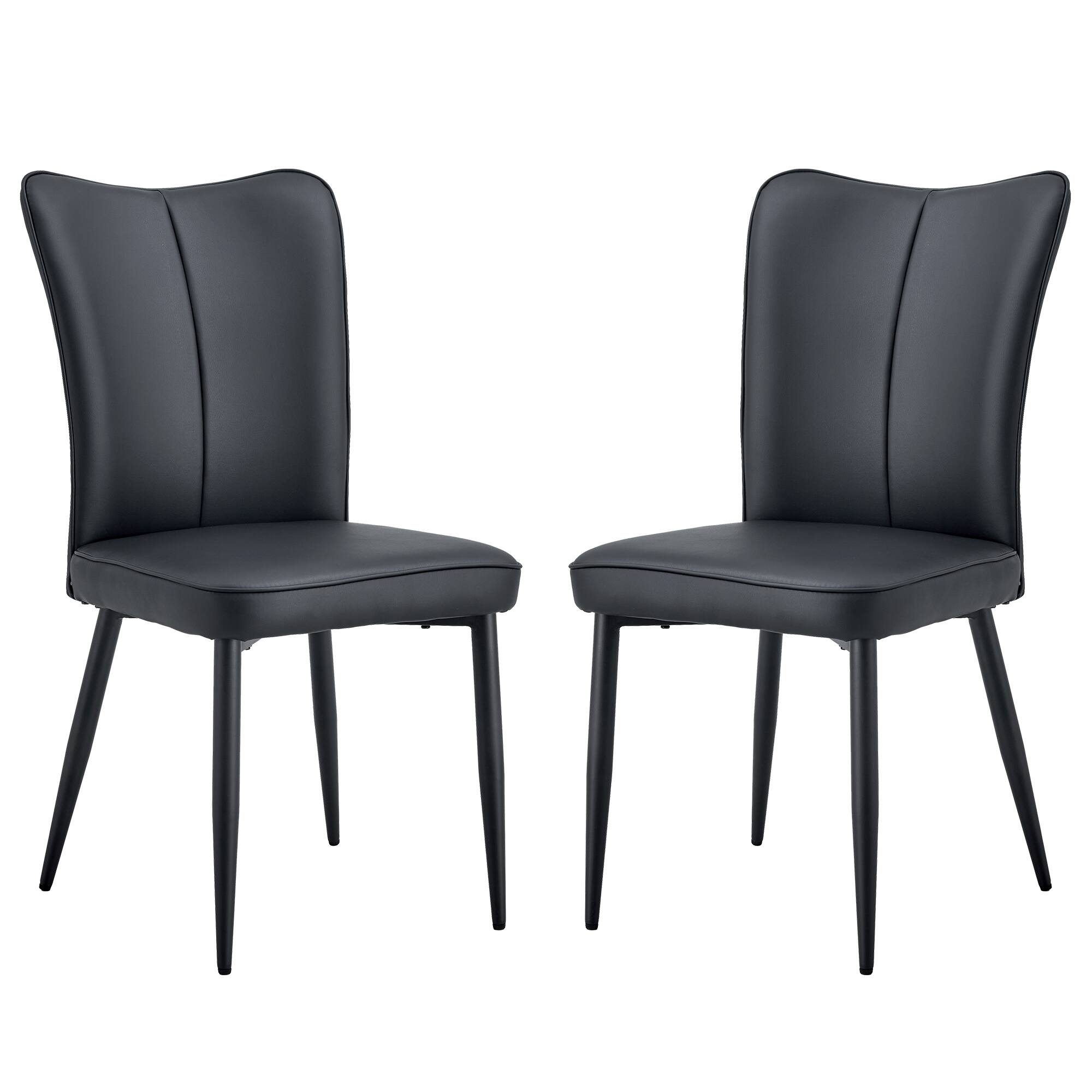 Glintex - Modern minimalist dining chairs,PU leather curved backrest and seat cushions, metal chair legs, A set of 2 chairs - Black