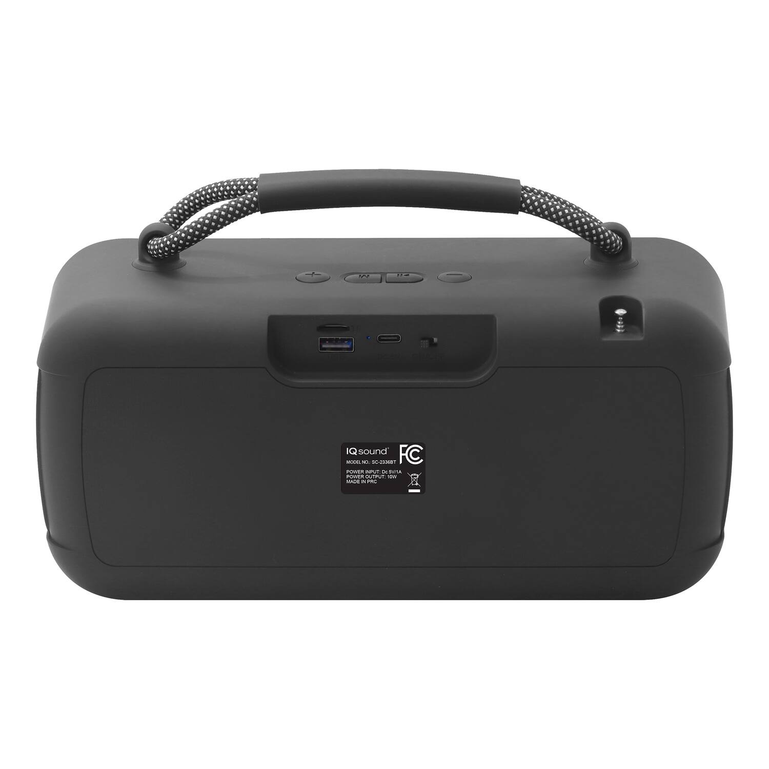 IQ sound  
MODEL NO. SC-2525  
POWER OUTPUT: 2 x 10W  
BATTERY CAPACITY: 12000mAh  
BUILT IN USB PORT  
MADE IN PRC  

FC  
CE  
CB  
SAA  

9GD0 ete IQ sound FC a 5 N 21N POMER - - Fadia . ada - - i
