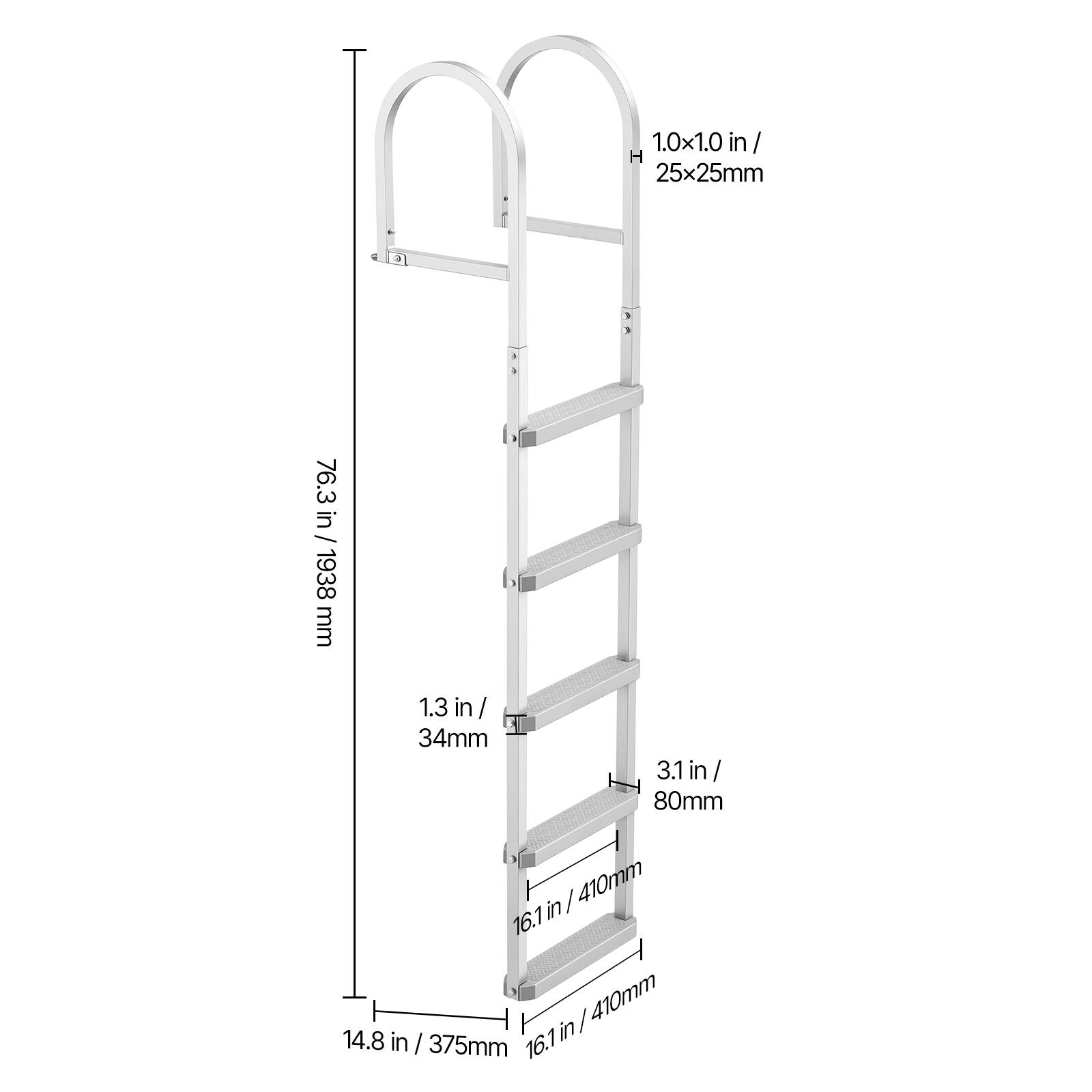 1.0x1.0 in / 25x25mm  
H 76.3 in / 1938 mm  
1.3 in / 34mm  
3.1 in / 80mm  
16.1 in / 410mm  
14.8 in / 375mm