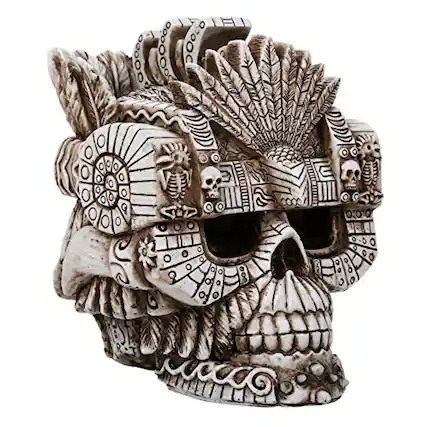 Front. Pacific Trading - Montezuma Aztec Ruler Skull Collectible Figurine Antique Skull Bone Finish 6 Inch L.