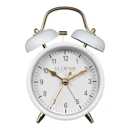La Crosse Clock Co. - Twin Bell Silent Sweeping Quartz Analog Alarm Clock - White