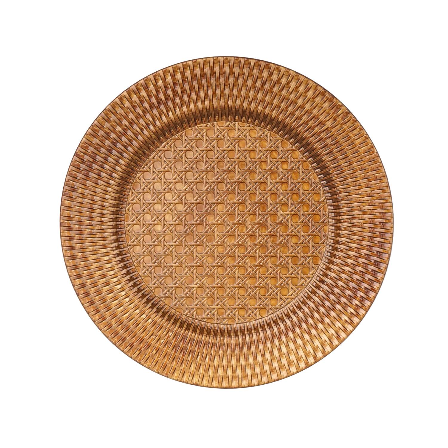 Front. American Atelier - Weaver Gold Plated Set of 4 Charger Plates 13"D - Gold.