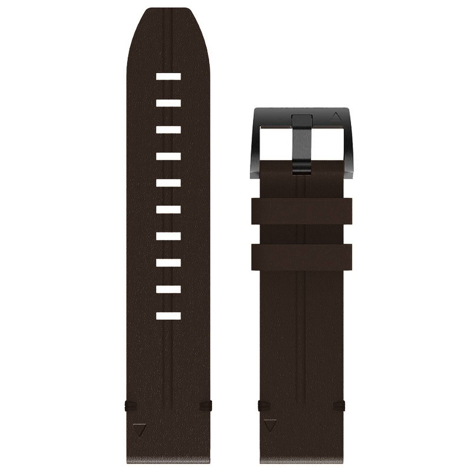 Left. StrapsCo - Italian Leather Strap QuickFit 22 Watch Band For Garmin Instinct (Extra Short) - Espresso.