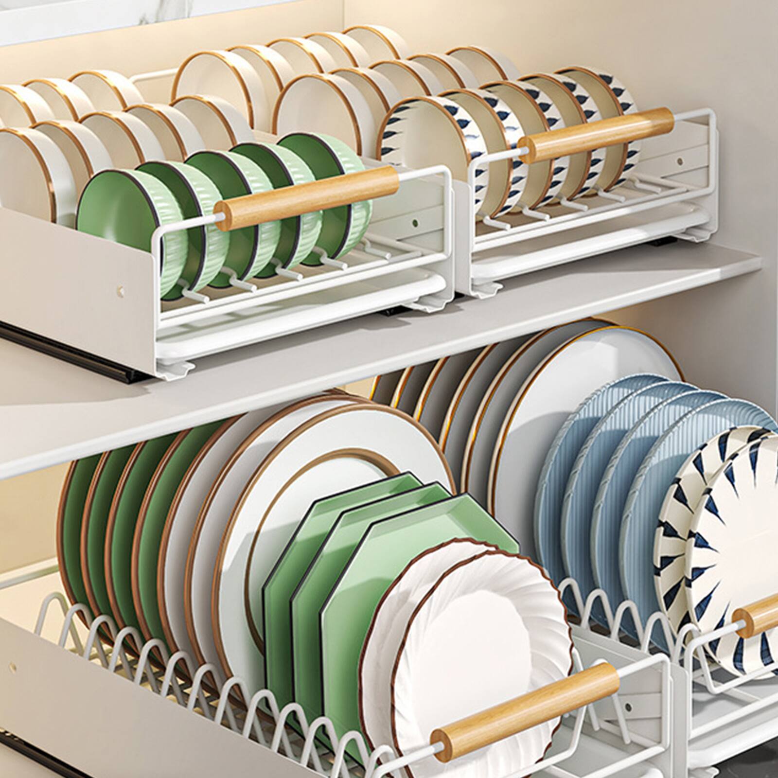 Back. GARVEE - Pull Out Cabinet Dish Rack, Slide Out Dish Drying Rack with Drainboard, Sliding Kitchen Cabinet Dish Rack - White.