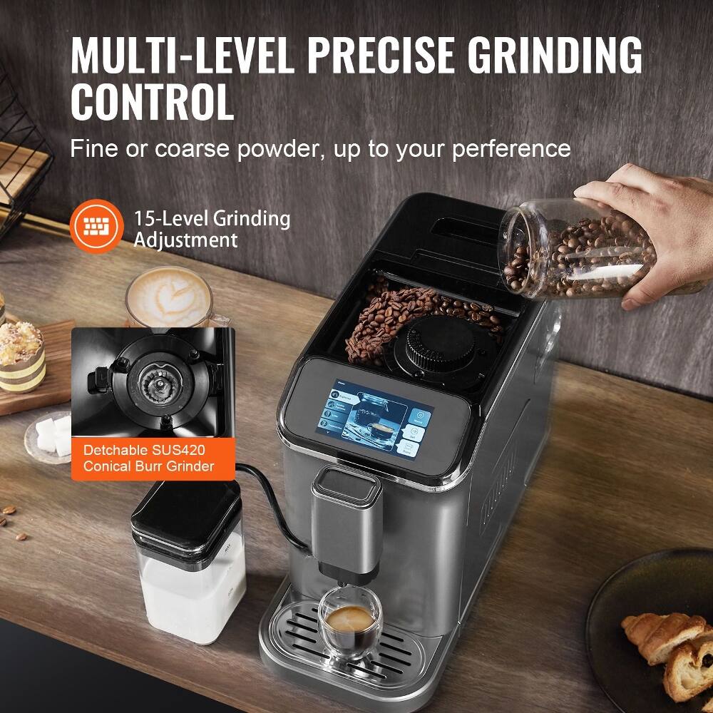 MULTI-LEVEL PRECISE GRINDING CONTROL  
Fine or coarse powder, up to your preference  

15-Level Grinding Adjustment  

Detachable SUS420 Conical Burr Grinder