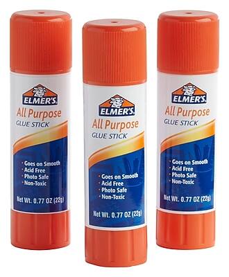 ELMER'S All Purpose GLUE STICK  
Goes on Smooth  
Acid Free  
Photo Safe  
Non-Toxic  
Net Wt. 0.77 OZ (22g)
