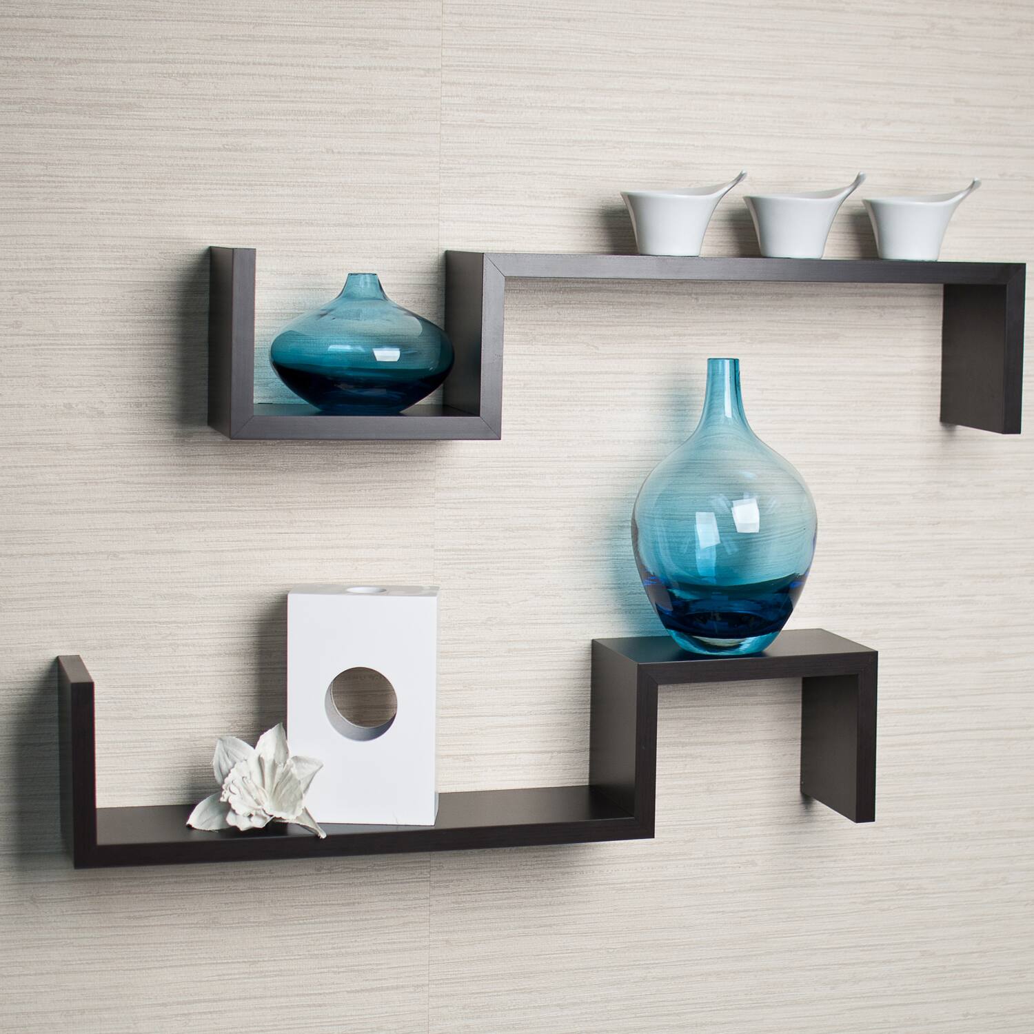 Angle. Danya B - Set of 2 S-Shaped Wall Shelves - Espresso - Brown.
