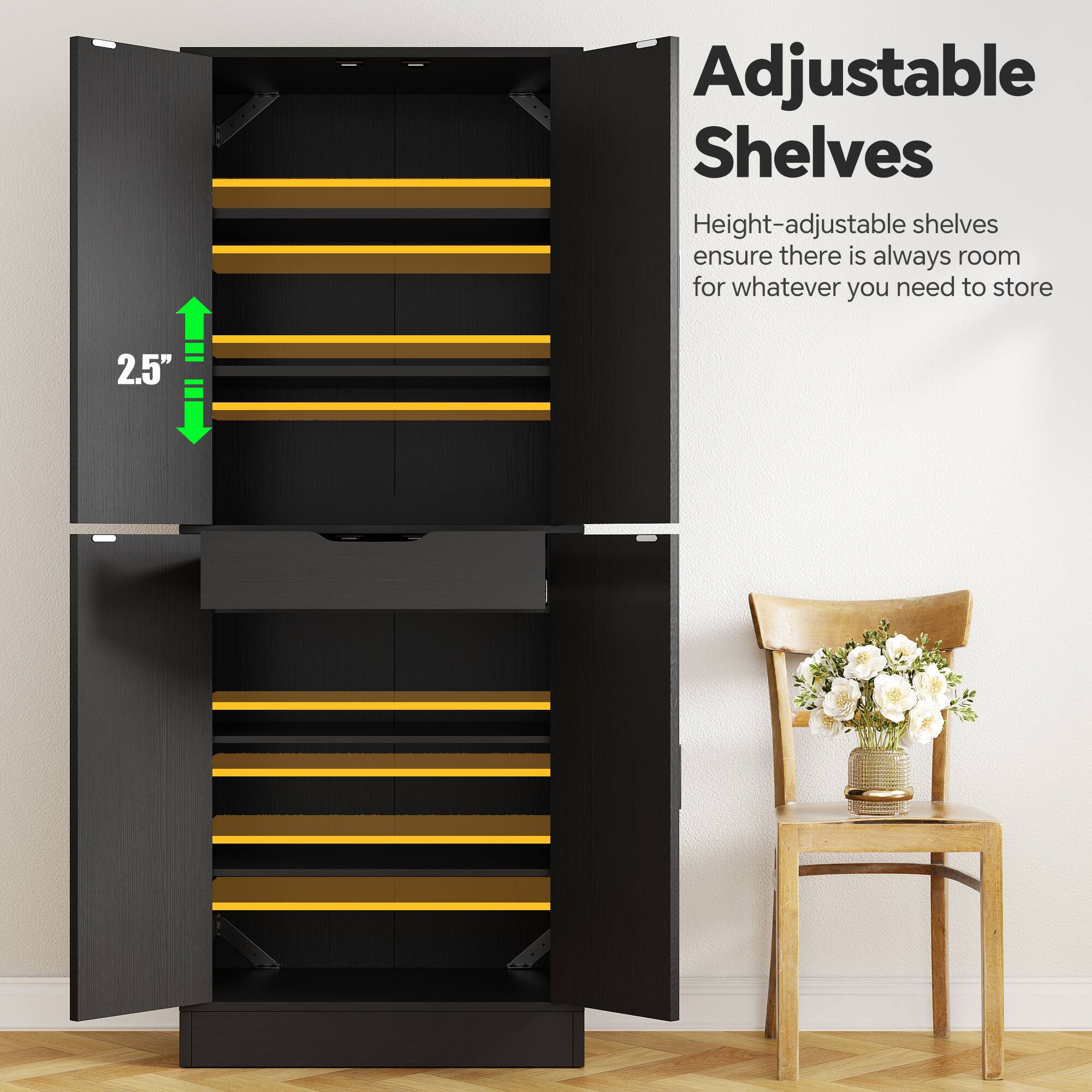 Adjustable Shelves

Height-adjustable shelves ensure there is always room for whatever you need to store

2.5"