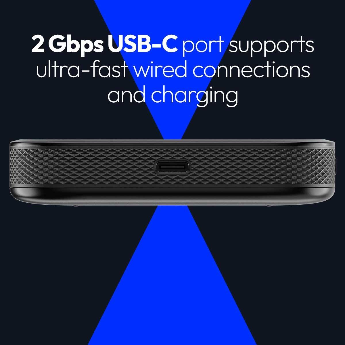 2 Gbps USB-C port supports ultra-fast wired connections and charging