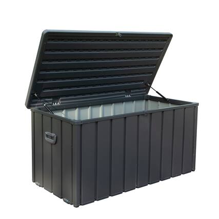 Front. Mondawe - 100 Gallon Metal Deck Box, Lockable Storage Bench With Resin Lid - Dark Gray.