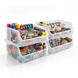 Sorbus - Extra Large Open Front Stackable Garage Storage Bin – Heavy Duty Plastic Organizer Tote for Tools, Hardware - Clear