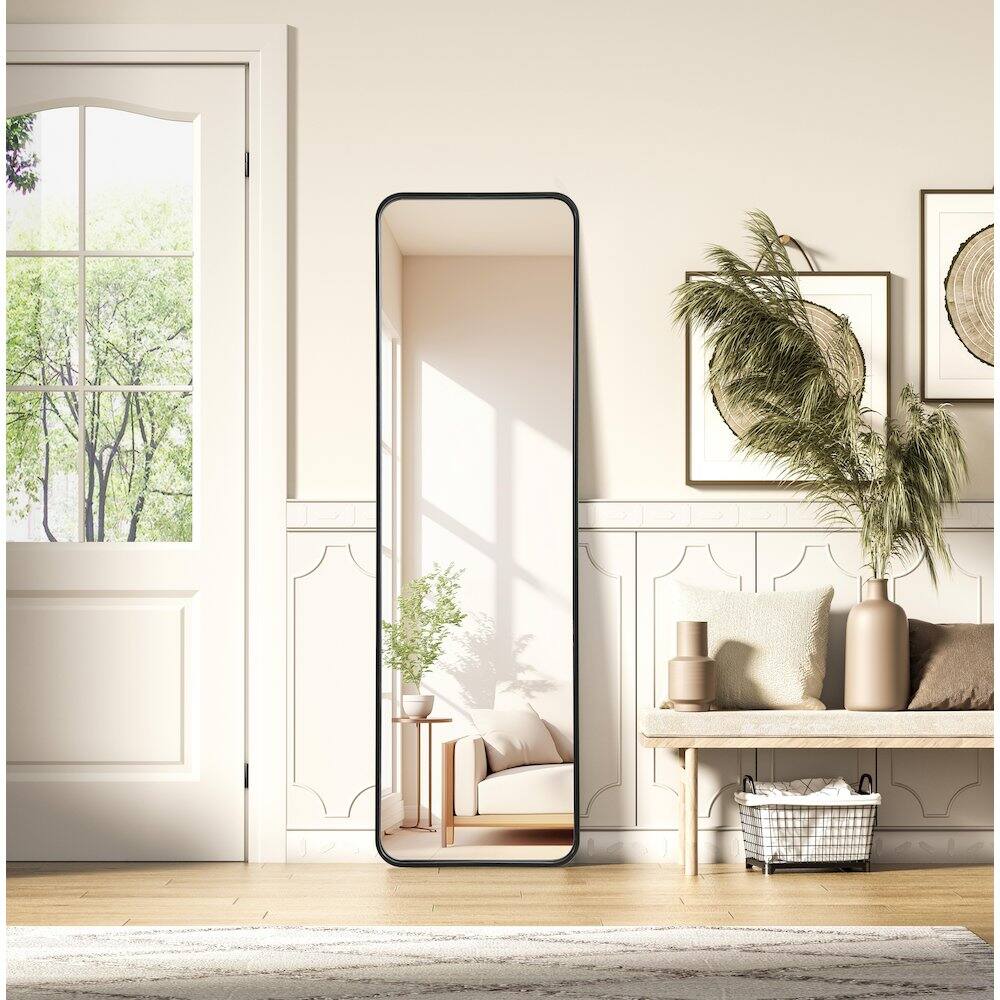 Alt View 7. Elegant Decor - Contour Metal Rectangle Mirror 18x60 in Black - Black.