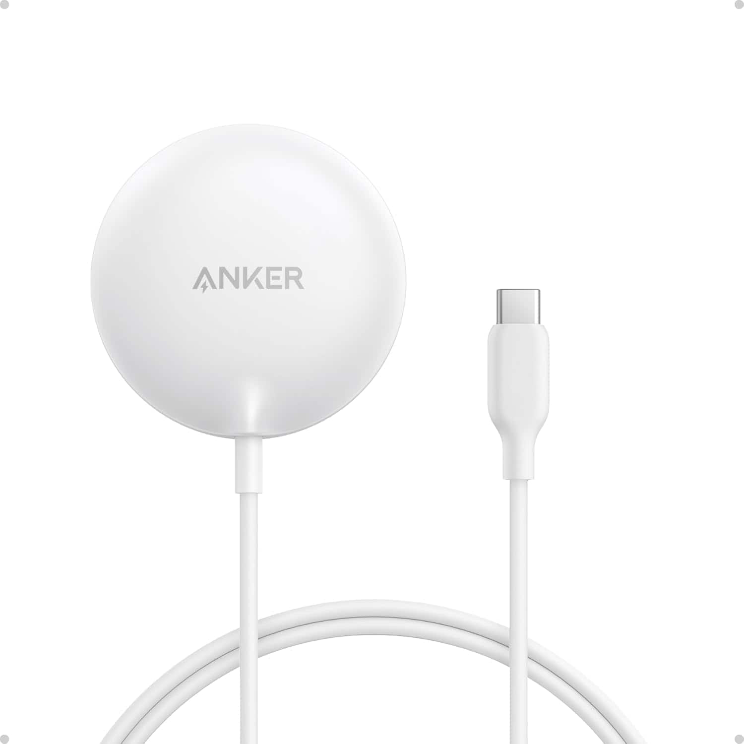 Front. Anker - Anker Zolo Magnetic Wireless Charger, Qi2 Certified 15W MagSafe-Compatible Wireless Charging Pad - White.