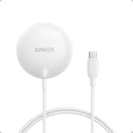 Front. Anker - Anker Zolo Magnetic Wireless Charger, Qi2 Certified 15W MagSafe-Compatible Wireless Charging Pad - White.