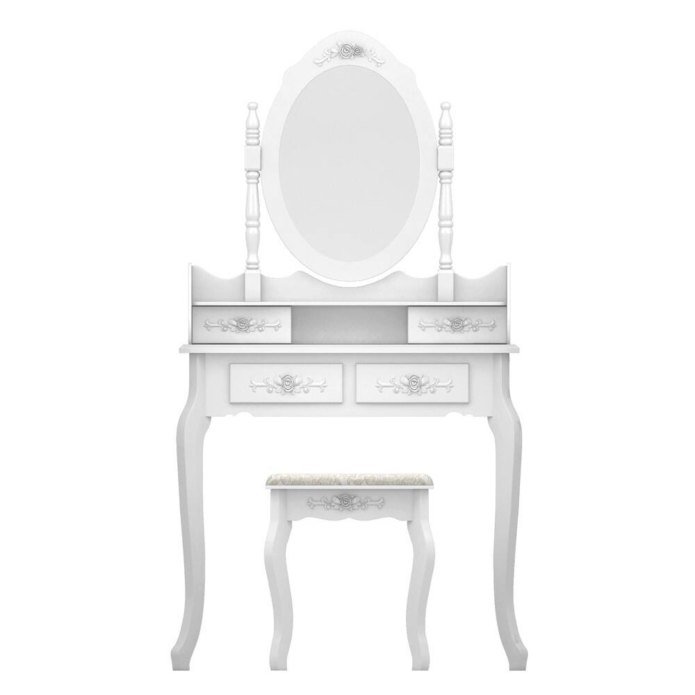 Alt View 1. Winado - Vanity Makeup Dressing Table Set with Stool 4 Drawer, Detachable 360°Spinning Ellipse Mirror Jewelry, Wood Writing Desk - White.
