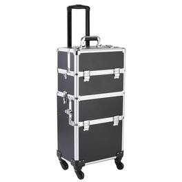 Winado - 3 in 1 Makeup Case Rolling Trolley Cosmetic Travel Organizer with Key Wheels Suitcase for Beauticians Hairstylists Nail - Black