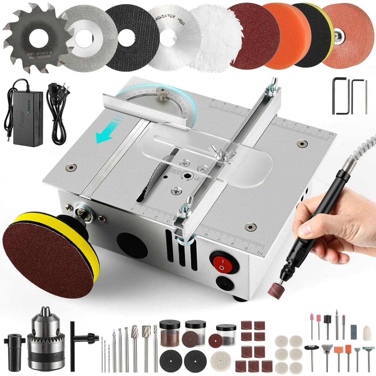 JETRANSPORT - Mini Table Saws For Crafts Multi Functional Dual-motor Control Grinding Engraving And Drilling.speed & Angle A - Set2